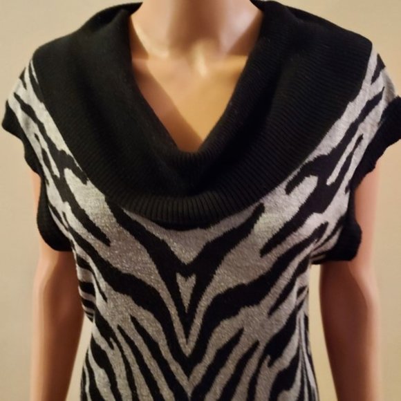 Vintage Knit Minded Black Gray Print Sweater Dress or Tunic Retro Size XL NWOT - Picture 2 of 4